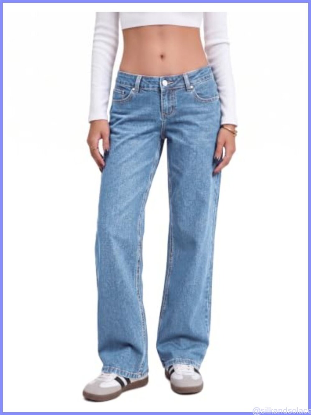 Wide Leg Straight Jeans Low Rise Cotton Blend Denim Pants